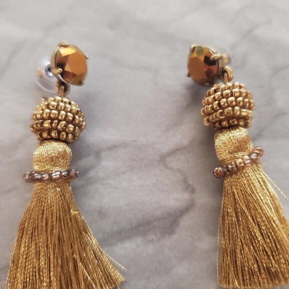 ✨ J.Crew Gold Beaded Rhinestone Crystal Tassel Drop Dangle Earrings ✨ - Picture 3 of 9